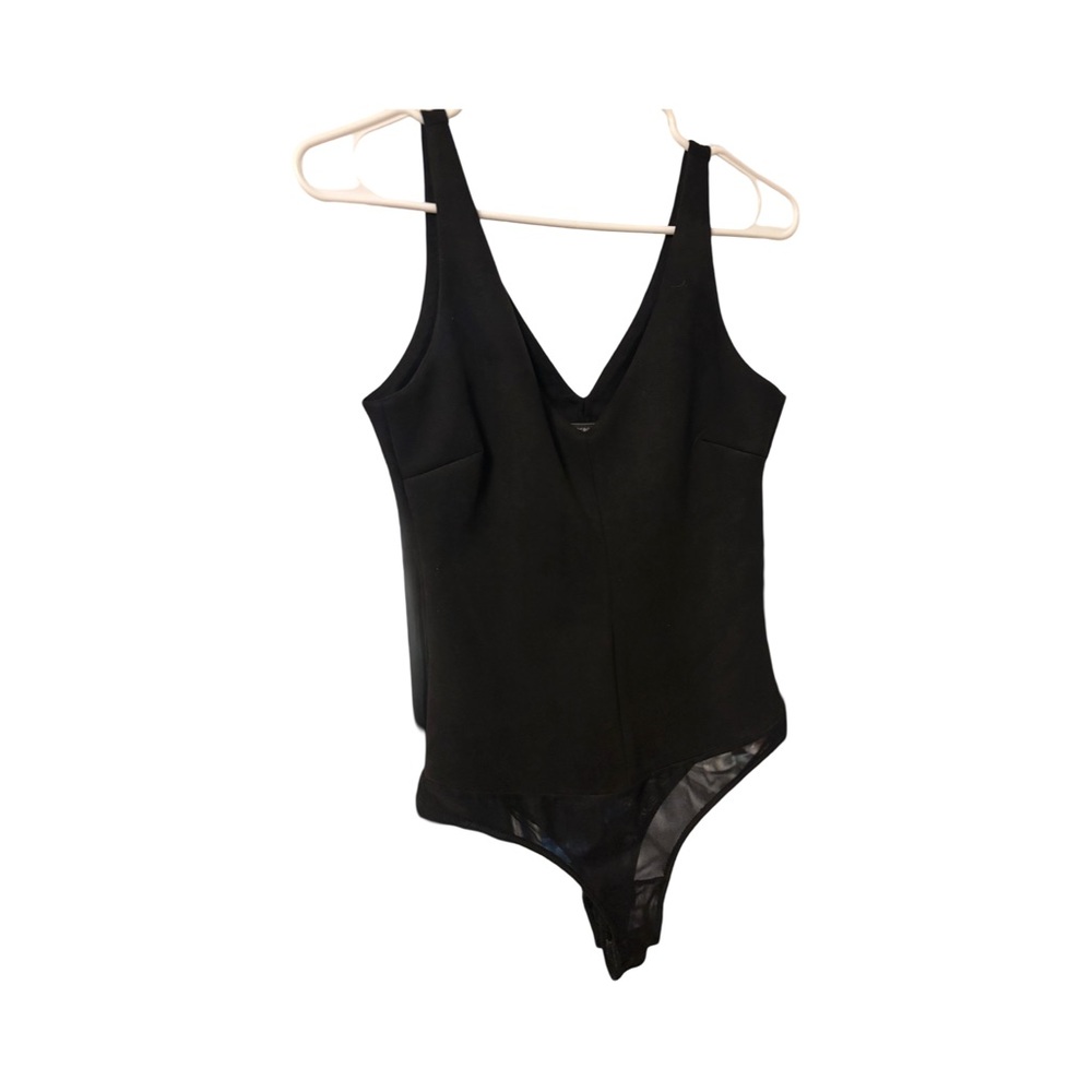 BCBG Maxazria Women's Black V-Neck Faux Suede Bodysuit